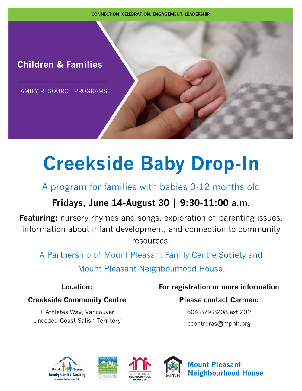 An image of the poster with program details, featuring a photo of an adult's hand holding a baby's hand