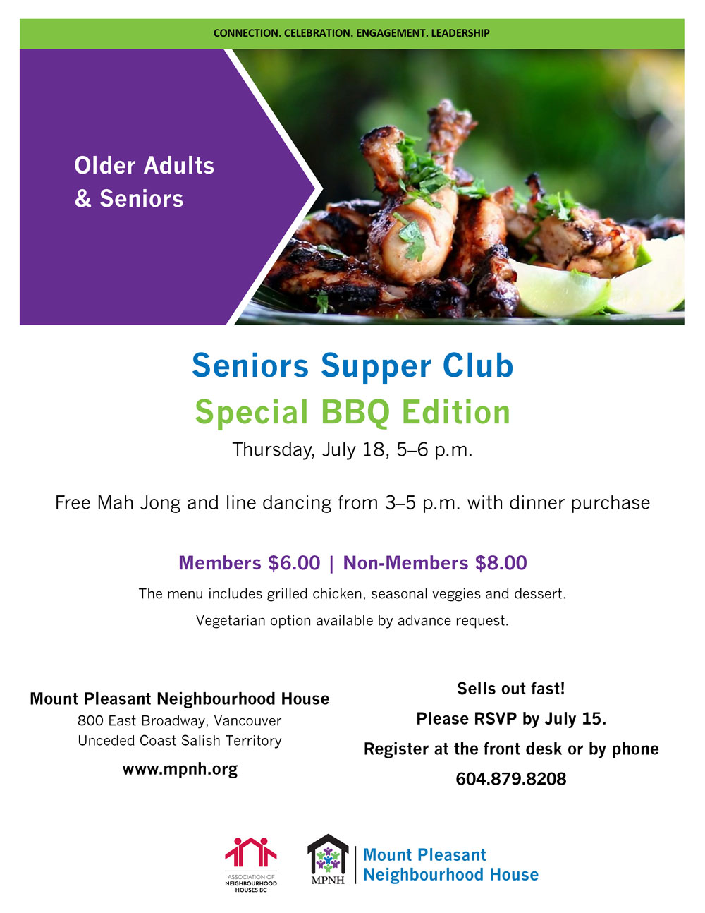 An image of the poster with event details, featuring a plate of barbecue chicken
