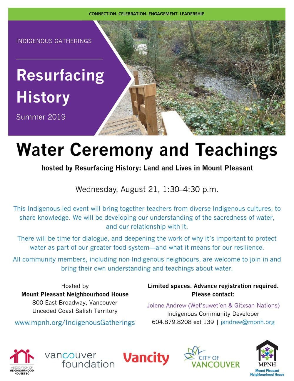 An image of the poster with event details, featuring an image of water flowing through Renfrew Ravine