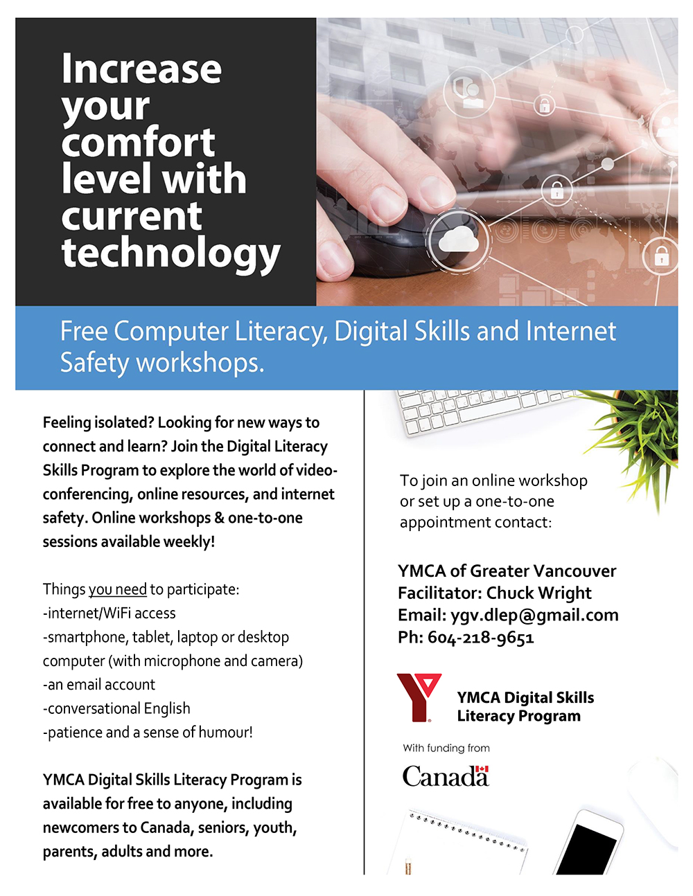 Poster for digital literacy workshop showing hands using a mouse