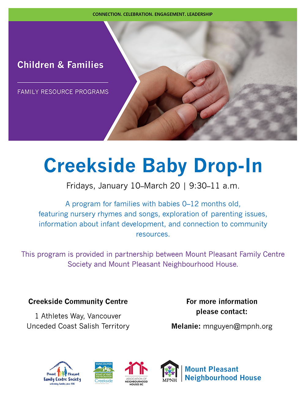 Poster for the Creekside Baby Drop-In showing a baby's toes