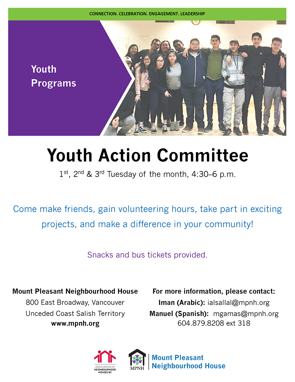 Poster for the Youth Action Committee showing a big group of young people smiling