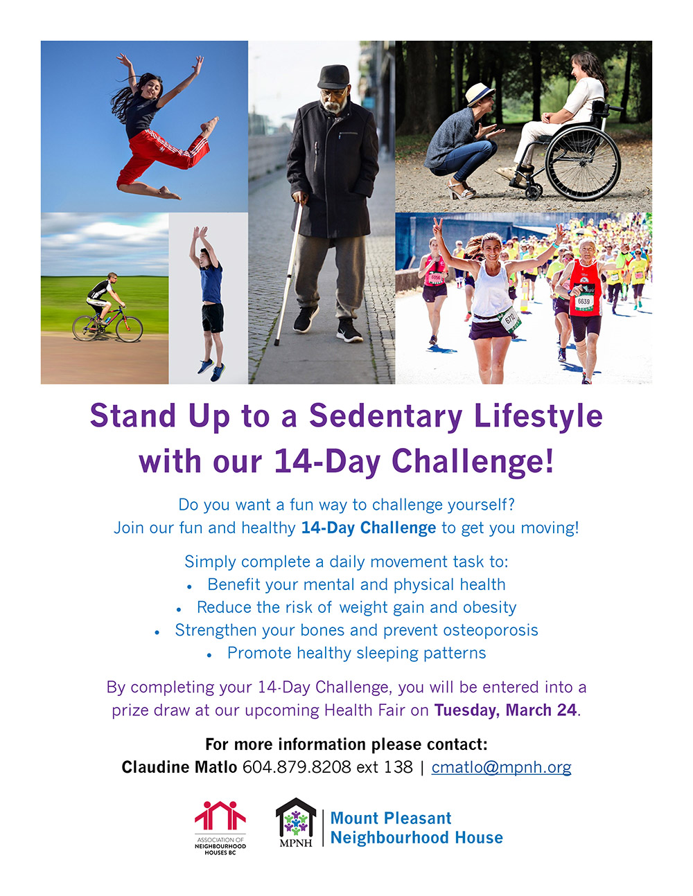 Poster for the 14-Day Challenge showing lots of people of all ages and abilities getting active
