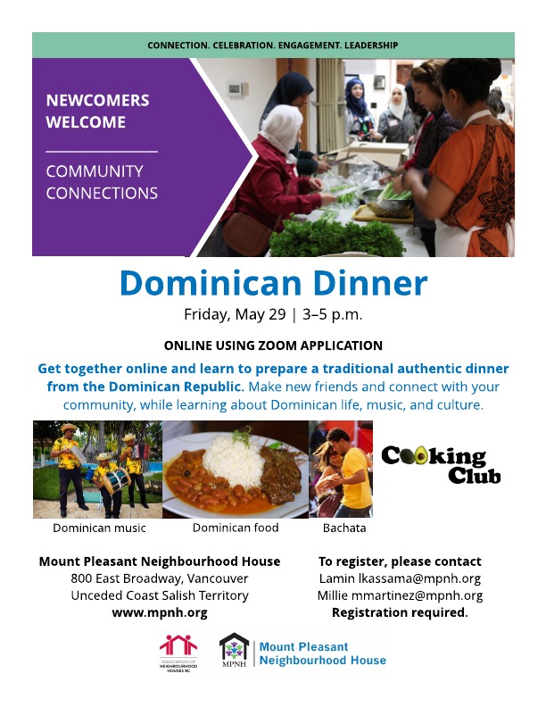 Poster for the Dominican Dinner showing people happily cooking together