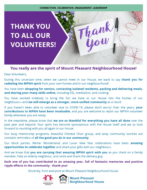 A letter to our volunteers sharing our appreciation for all their hard work