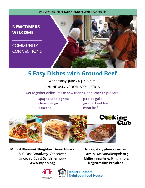 Poster for our Cooking Club showing 5 easy dishes with ground beef