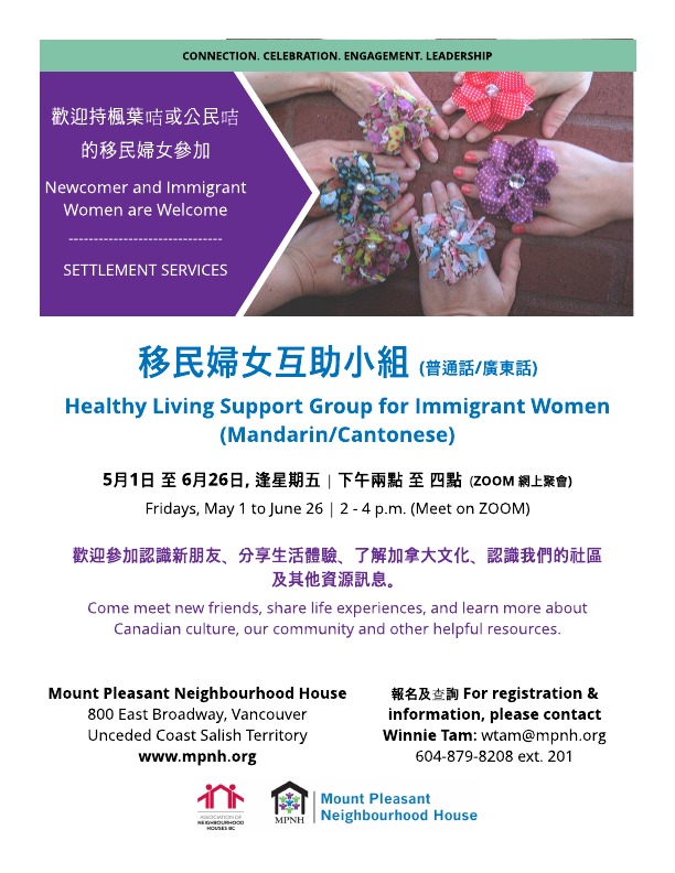 Poster for the Healthy Living Support Group for Immigrant Women