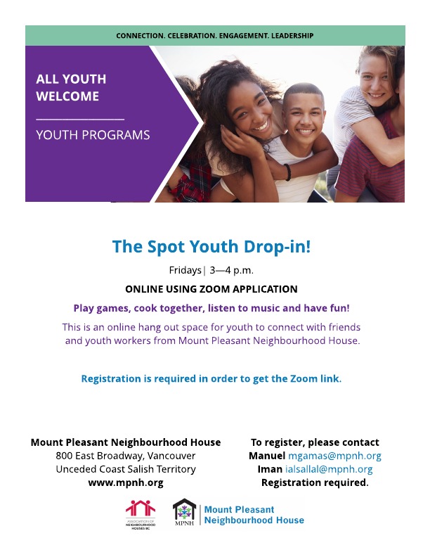 Poster for the Spot Youth Drop-in showing happy young people