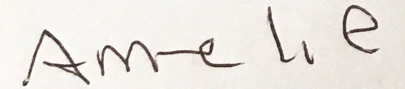 Amelie's signature written by hand